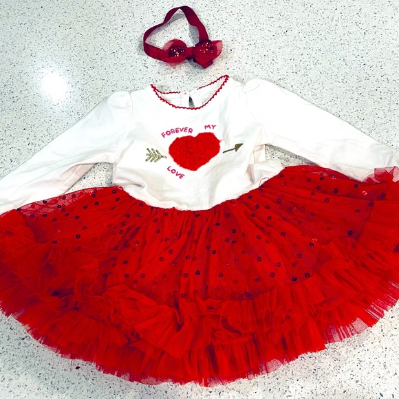 KoalaKids Valentine Dress 3-6M Baby Girl Tutu Tulle Red White Heart Forever Love - Picture 1 of 6